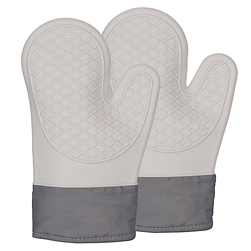ALXBSONE Ofenhandschuhe Topflappen Topfhandschuhe 2er Set Anti-Rutsch Hitzebeständige Silikon Backhandschuhe(Beige) von ALXBSONE