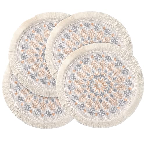 ALXBSONE Platzsets Abwaschbar, Tischsets 4er Set, Platzset Rund, Gewebte Boho Placemat, Hitzebeständige Platzdeckchen(Orange Blau) von ALXBSONE