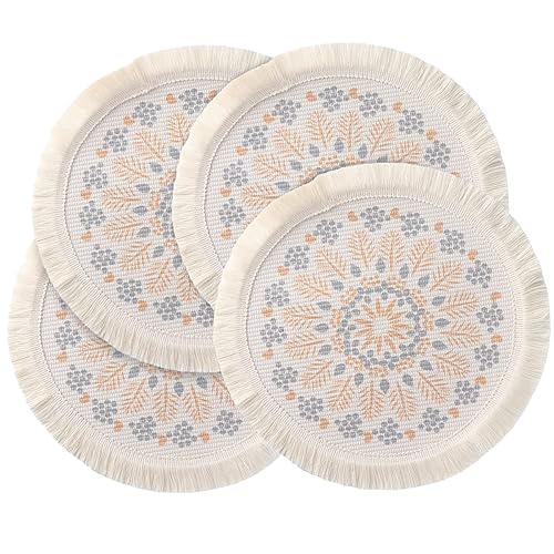 Tischset Abwaschbar, Platzsets 4er Set, Platzset Rund, Gewebte Boho Platzteller, Hitzebeständige Platzdeckchen ür Küche Esszimmer Hochzeit Bauernhaus Tisch Dekoration(Orange Blau) von ALXBSONE