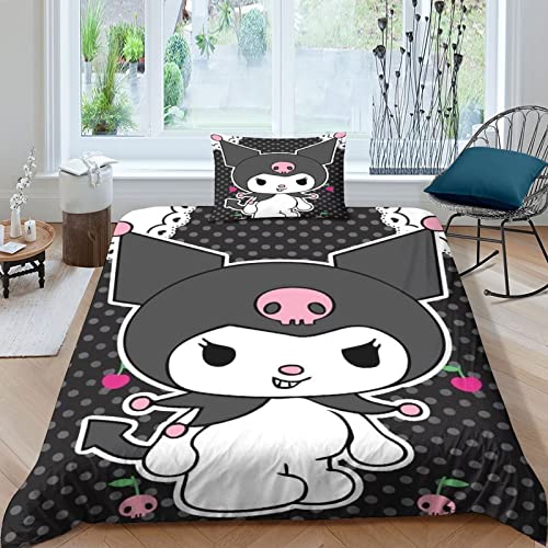 ALXFFBN Kuromi 3D Gedruckter Kinderbettwäsche Anime Characters Bettbezug Set Gedruckte Jungen Bettwäsche Deckung Set Mit Reißverschluss Weich Mikrofaserbettwäsche Single（135x200cm） von ALXFFBN