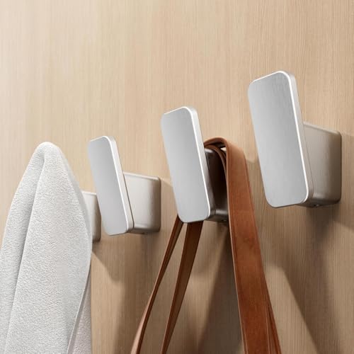 ALYBSOO Moderne Wandhaken, 4er-Set, Matt Silber, Selbstklebend oder Schraubmontage, Badezimmer Handtuchhaken, Kleiderhaken (Silber) von ALYBSOO
