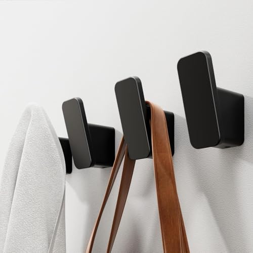 ALYBSOO Moderne Wandhaken, 4er-Set, Mattschwarz, Selbstklebend oder Schraubmontage, Badezimmer Handtuchhaken, Kleiderhaken (Schwarz) von ALYBSOO