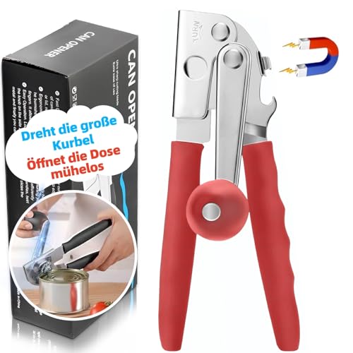 Professioneller Dosenöffner, Edelstahl mit Komfortgriff, Manuelle Bedienung, Glatte Kante, für Senioren und Küche (Rot) von ALYBSOO