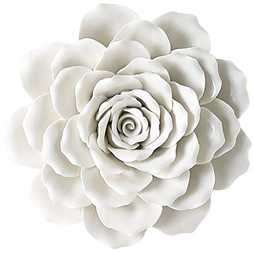 ALYCASO Handgefertigte 3D-Rose, Keramikblume, für Wandgiebel, Skulptur, Dekoration, Porzellanblume für Wohnzimmer, Schlafzimmer, Küche 7 inch weiß von ALYCASO