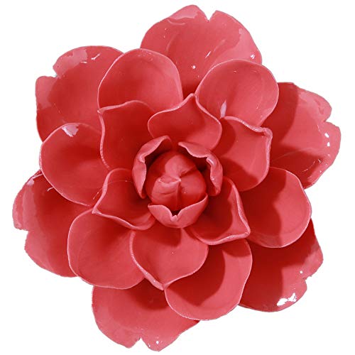 ALYCASO Keramik-Blume, Wanddekoration, künstlich, 3D-Blume, Wandkunst für Wohnzimmer, Zuhause, Flur, Schlafzimmer, Küche, Bauernhaus, Badezimmer, Esszimmer, Schnee, Lotus, Rot, 10 cm von ALYCASO