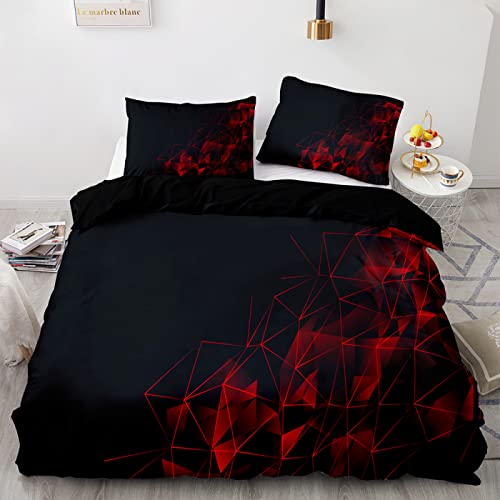 3D Drucken Bettwäsche 200x200 Schwarz Rotes Gitter Luftdurchlässiger Mikrofaser Bettwäsche Set,2 Kissenbezug 80x80cm + Mit Reisverschluss Bettbezug - Geeignet FüR Erwachsene Und Kinder von ALYOU