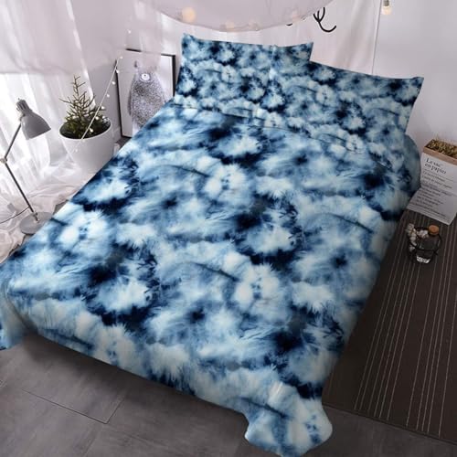ALYOU Bettwäsche 135x200 Blau Bettwäsche-Sets Batikmuster 3D Drucken Bettwäsche 3 Teiliges Set mit Reißverschluss - Atmungsaktiv Weich Bequem Mikrofaser Bettbezug + 2 Kissenbezug 80x80 cm von ALYOU