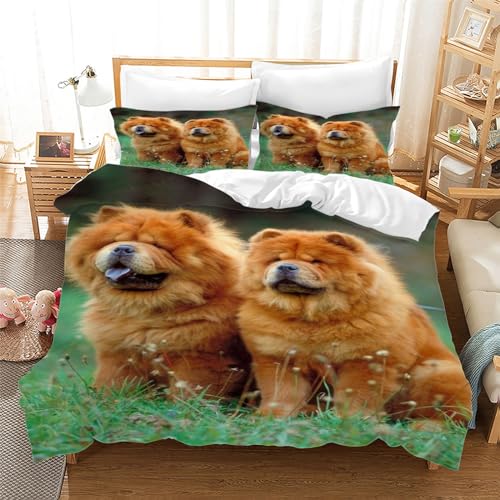 ALYOU Tier Bettwäsche 155x220 cm Chow-Chow Muster Bettbezug und 2 Kopfkissenbezug 80x80 cm, 110gsm Mikrofaser Flauschige Pflegeleichtigkeit Bettwäsche Set mit Reißverschluss von ALYOU