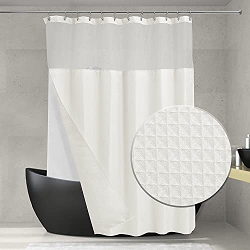 ALYVIA SPRING Waffelgewebe Duschvorhang mit Snap-In-Stoffauskleidung, Set: Hotel-Stil, cremefarbener Duschvorhang & durchsichtiges Fenster, SPA, 71x72, Beige von ALYVIA SPRING