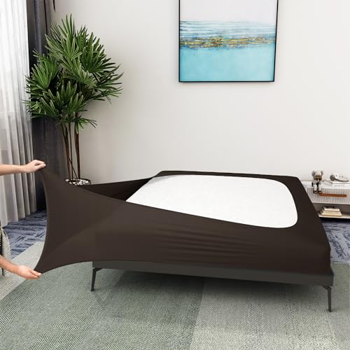 Alyvia Spring Boxspring-Abdeckung, Jersey-Strick dehnbarer Rundumbezug für alle vier Seiten, Bettrock für Hotel und Zuhause, Doppelbett/Doppelbett XL, Braun von ALYVIA SPRING