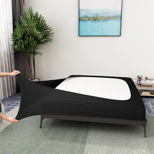 Alyvia Spring Boxspring-Abdeckung, Jersey-Strick dehnbarer Rundumbezug für alle vier Seiten, Bettrock für Hotel und Zuhause, Doppelbett/Doppelbett XL, Schwarz von ALYVIA SPRING