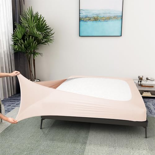 Alyvia Spring Boxspringbezug in voller Größe – Jersey-Strick & dehnbarer Bettrock um 4 Seiten für Hotel & Zuhause – voll/voll XL, Rosa von ALYVIA SPRING