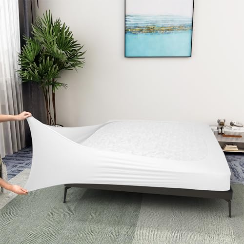 Alyvia Spring Boxspringbezug in voller Größe – Jersey-Strick & dehnbarer Bettrock um 4 Seiten für Hotel & Zuhause – voll/voll XL, Weiß von ALYVIA SPRING