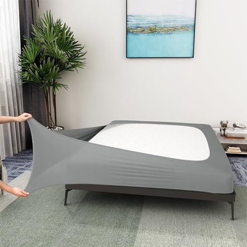 Boxspring-Bezug für Doppelbetten – Jersey-Strick & dehnbar um 4 Seiten Bettrock für Hotel & Zuhause – Twin/Twin XL, Hellgrau von ALYVIA SPRING