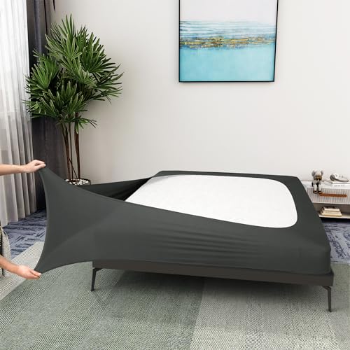 Boxspringbezug Queen-Size-Größe – Jersey-Strick & dehnbarer Wickel um 4 Seiten, Alternative für Bettrock – Queen/Cal Queen, Grau von ALYVIA SPRING