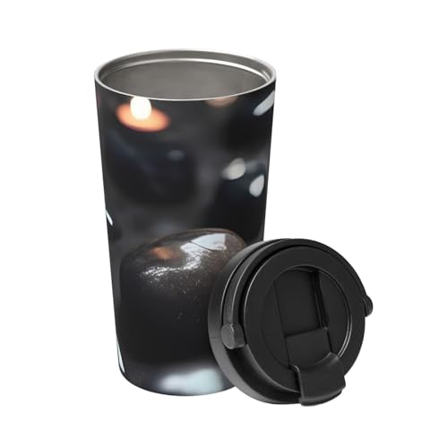 Black Mystery Heart Stone Carry An Insulated Coffee Mug. Stilvolle 500-ml-Thermoskanne, die Getränke stundenlang heiß hält, perfekt für Kaffee, Tee und mehr. von ALZYFC