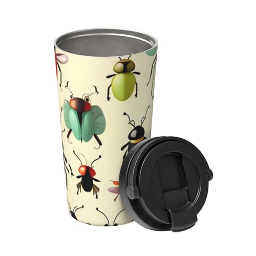 Kleine Insekten mit Cartoon-Motiv tragen eine isolierte Kaffeetasse. Stilvolle 500-ml-Thermoskanne, die Getränke stundenlang heiß hält, perfekt für Kaffee, Tee und mehr. von ALZYFC