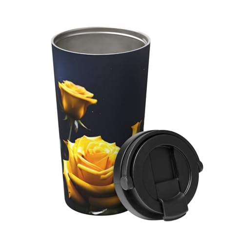 Schöne gelbe Rosen tragen eine isolierte Kaffeetasse. Stilvolle 500-ml-Thermoskanne, die Getränke stundenlang heiß hält, perfekt für Kaffee, Tee und mehr. Schöne gelbe Rosen tragen eine isolierte Kaffeetasse. Stilvolle 500-ml-Thermoskanne, die Getränke stundenlang heiß hält, perfekt für Kaffee, Tee und mehr. von ALZYFC
