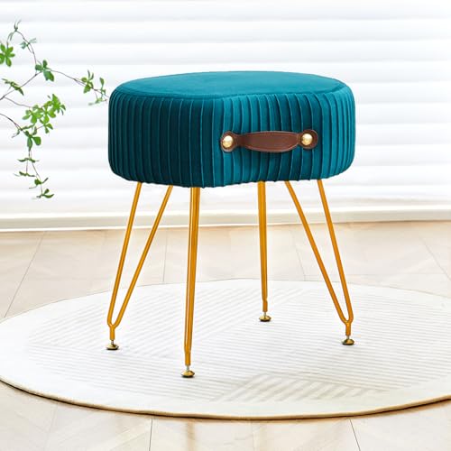 ALeesing Pink Vanity Chair Velvet Vanity Stool Chair with Handle Small Ottoman Stool with 4 Metal Golden Legs for Makeup Room Living Room Bedroom Pink ALeesing Pink Vanity Chair Velvet Vanity Stool Chair with Handle Small Ottoman Stool with 4 Metal Golden Legs for Makeup Room Living Room Bedroom Pink von ALeesing