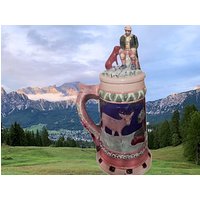 Bierkrug Keramikkrug Mit Deckel Deutsche Jagd Waldszene Bemalte Bedeckte Tasse Große 13 "Dekorative Barware Vintage Sammlerkrug von ALifetimeAgoVintage