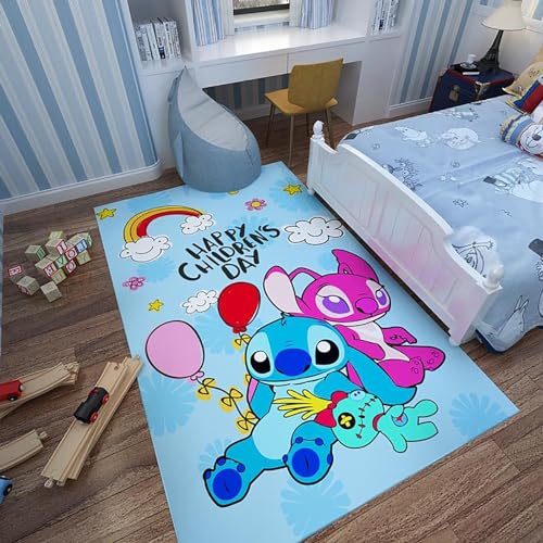 ALturN 3D Stitch Cartoon Teppich, Fußmatten Kinderzimmer Spielmatte Cartoon Mädchen Niedlich Küchenteppich Schlafzimmer Teppich Cartoon Anime Geschenk, 100x160cm von ALturN