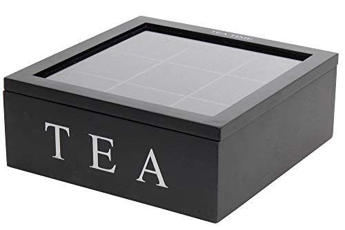 Teebox aus Holz | Teekasten in den Farben Weiß und Schwarz | Teekiste mit 6 Fächern oder als große Teebeutelbox mit 9 Fächern , Auswahl:Schwarz mit 9 Fächern von Koopman International