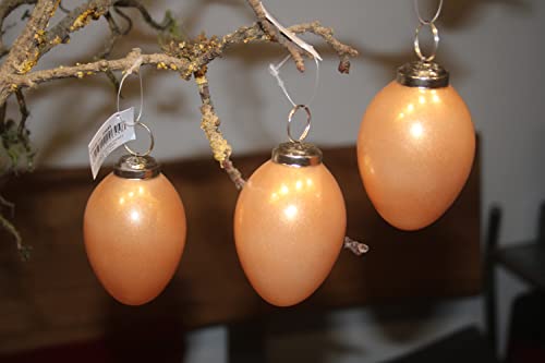 AM-Design 3 Eier aus Glas in apricot mit Metallöse, H 8 cm, Ostereier zum Aufhängen, Osterdeko von AM-Design