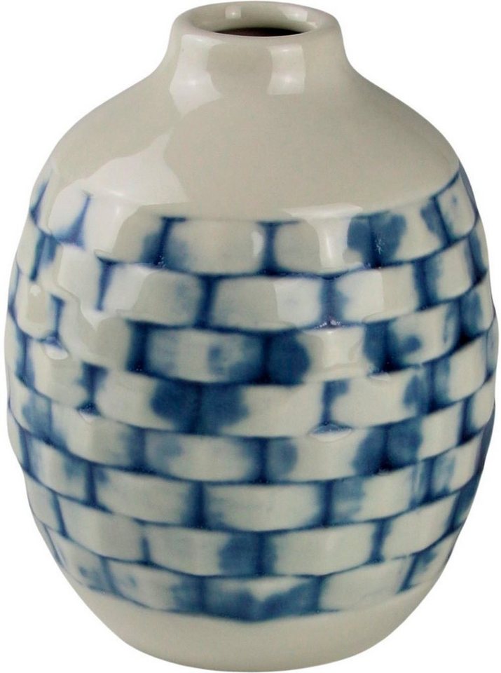 AM Design Dekovase Karo, blau-weiß, Tischvase aus Keramik in bauchiger Form (1 St), Keramikvase, Dekoobjekt, Blumenvase von AM Design