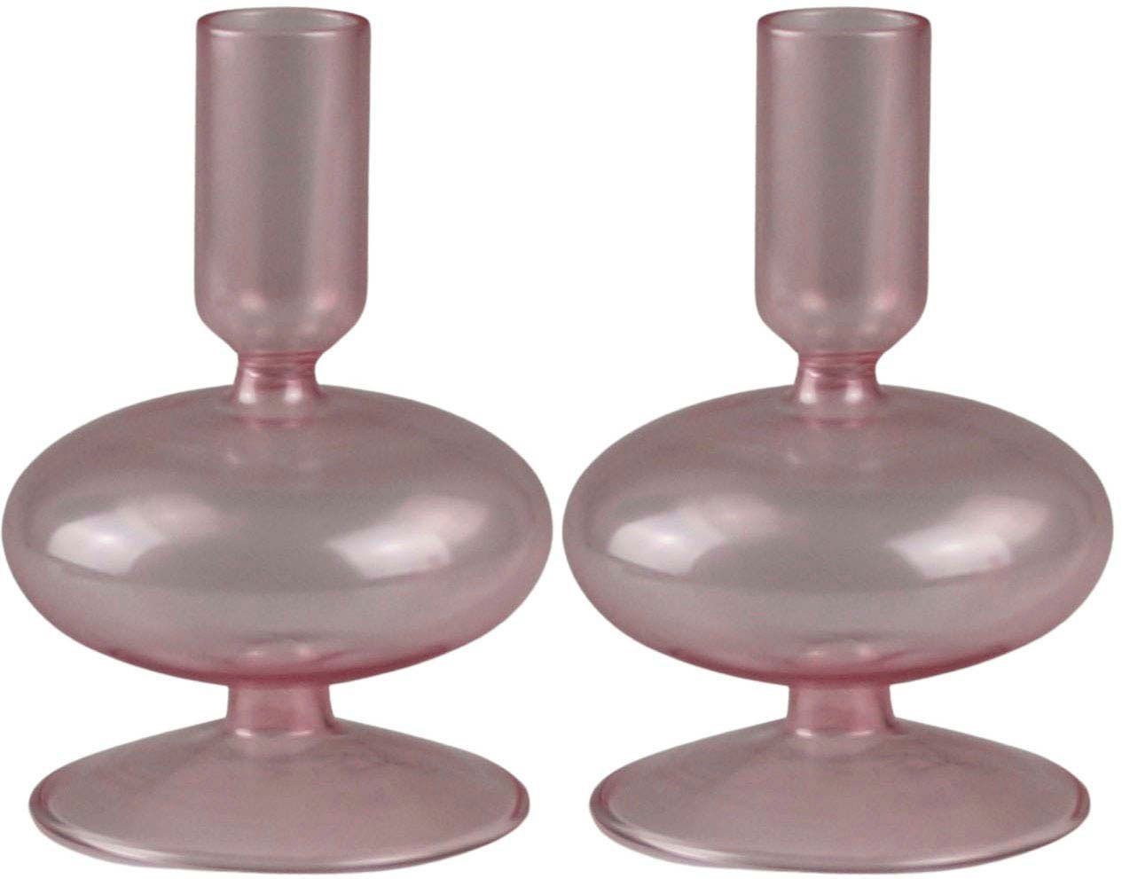 AM Design Kerzenständer Kerzenhalter mit kunstvollen Ausbuchtungen (Set, 2 St), Stabkerzenhalter aus Glas, Höhe ca. 13 cm, Dekoobjekt von AM Design