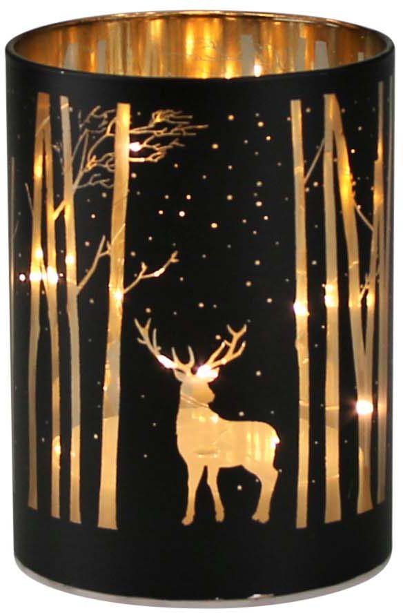 AM Design LED Windlicht, LED fest integriert, Warmweiß, Weihnachtsdeko, mit abgebildeten Hirsch von AM Design