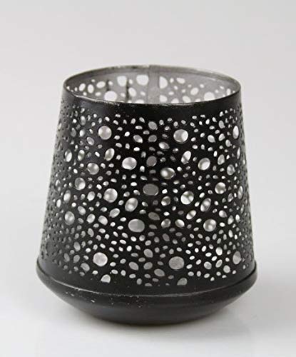 AM-Design | Windlicht Metall Schwarz H 8 cm D 7,5 cm Teelichthalter Klein Tischlicht | Tischdeko Sommer Herbst von AM-Design