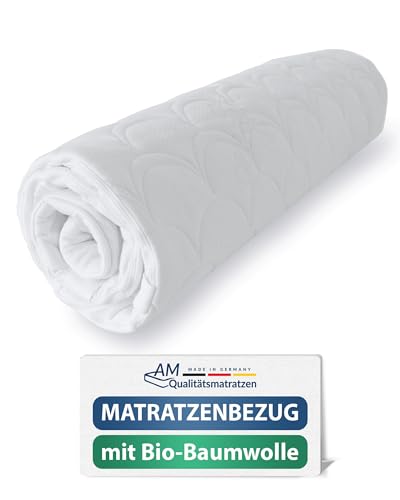 Hochwertiger Organic-Cotton Matratzenbezug 160x200cm mit Reißverschluss - 16 cm Kernhöhe - Allergiker geeignet - 60 Grad waschbar - 4-seitiger Reißverschluss - 160 x 200 von AM Qualitätsmatratzen