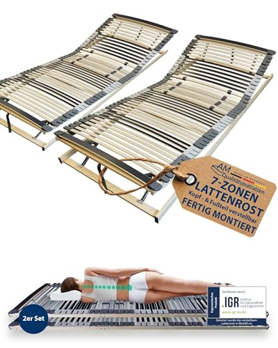 2x Ergonomischer 7-Zonen Lattenrost 80x220 cm verstellbar - Doppelpack - Lattenrost-Set 80 x 220 cm KV - fertig montiert & direkt einsatzbereit - 44 Leisten - Kopf- und Fußteil verstellbar - 80/220 von AM Qualitätsmatratzen