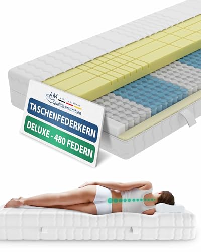 AM Qualitätsmatratzen 3D Deluxe 7-Zonen Taschenfederkernmatratze 140x200 H2 - Orthopädische Matratze 24 cm hoch - Tonnentaschenfederkernmatratze 140 x 200 - Made in Germany von AM Qualitätsmatratzen