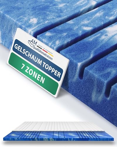 AM Qualitätsmatratzen 7 Zonen Deluxe Gel Topper 200x190cm RG50 - Made in Germany - Atmungsaktiver Gelschaum Topper 200x190-8cm - Kühlende Matratzenauflage mit Lyocell Bezug und Anti-Rutsch Funktion von AM Qualitätsmatratzen