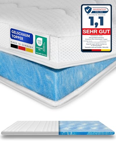 8 cm hoch - Premium Plus Gelschaum-Topper 80x200cm mit RG 50 - Hochwertiger Lyocell-Bezug - Antirutschfunktion - Umlaufendes Klimaband - Gel-Topper 80 x 200 8cm von AM Qualitätsmatratzen