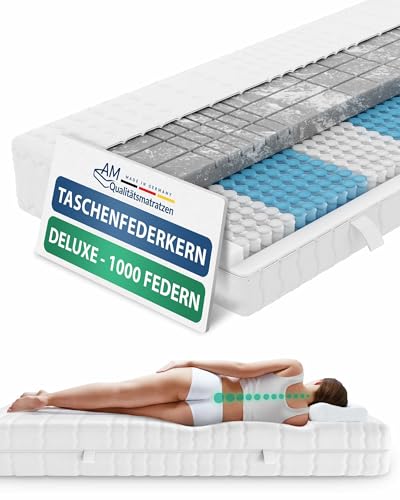 AM Qualitätsmatratzen 3D Deluxe 7-Zonen Taschenfederkernmatratze 180x200 H2 - Orthopädische Matratze 24 cm hoch - Tonnentaschenfederkernmatratze 180 x 200 - Made in Germany von AM Qualitätsmatratzen