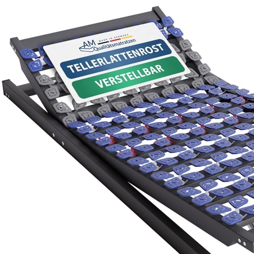 AM Qualitätsmatratzen 7 Zonen Tellerlattenrost 100x210 verstellbar bis 130 kg mit 55 Tellern - Made in Germany - Punktelastisches Tellerlattenrost Kopf und Fußteil verstellbar 100x210 von AM Qualitätsmatratzen