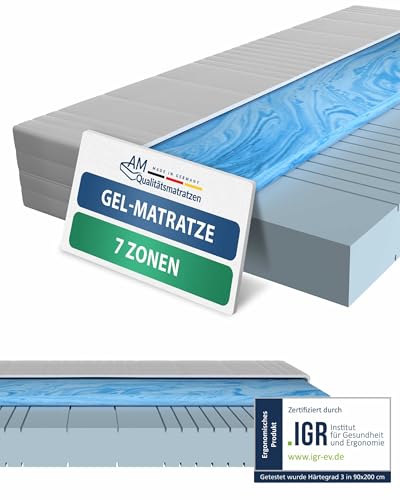 AM Qualitätsmatratzen 7 Zonen Gelmatratze 180x200 H3 - Made in Germany - Oeko TEX zertifizierte Memory Schaum Matratze 180x200-20 cm Hoch - Hybridschaummatratze 180x200 H3 mit 4cm Gelauflage AM Qualitätsmatratzen 7 Zonen Gelmatratze 180x200 H3 - Made in Germany - Oeko TEX zertifizierte Memory Schaum Matratze 180x200-20 cm Hoch - Hybridschaummatratze 180x200 H3 mit 4cm Gelauflage von AM Qualitätsmatratzen