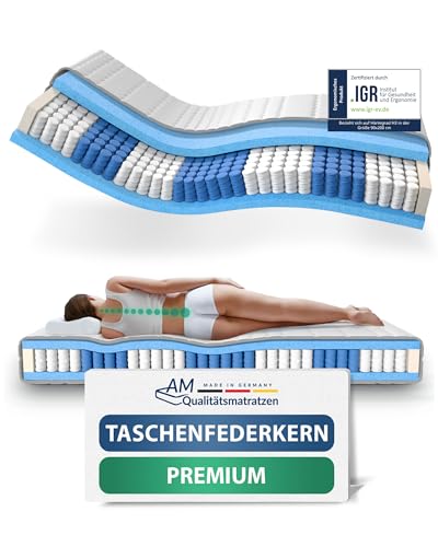AM Qualitätsmatratzen Hochwertige 7-Zonen Taschenfederkernmatratze 200 x 220 cm - 24 cm Premiumhöhe - Tonnentaschenfederkernmatratze 200x220cm - H3 von AM Qualitätsmatratzen