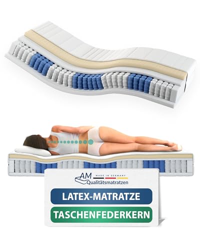 AM Qualitätsmatratzen - Latex-Matratze 90x200cm - H3 - Latex-Taschenfederkernmatratze - Matratze mit integrierter 4cm Latex-Auflage - 24cm Höhe - Made in Germany von AM Qualitätsmatratzen