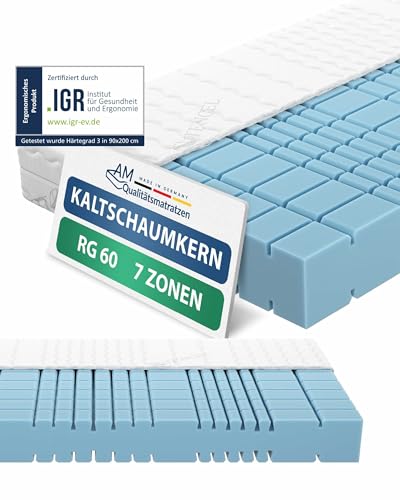 AM Qualitätsmatratzen - Premium 7 Zonen Kaltschaum Matratze 160x200 cm H2 - Orthopädische Matratze - Atmungsaktiver Tencel Bezug - Kaltschaummatratze 160 x 200 - Langlebige Matratze in RG 60 von AM Qualitätsmatratzen