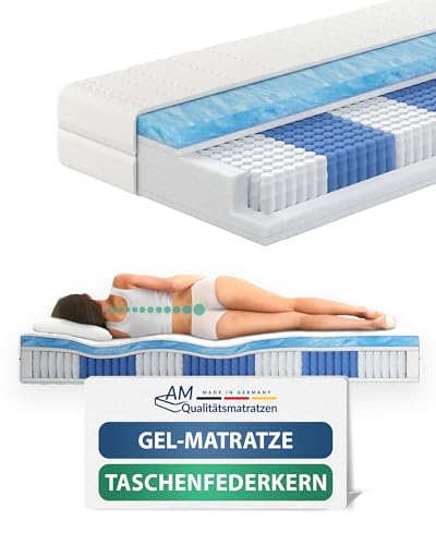 AM Qualitätsmatratzen Premium Gel-Taschenfederkernmatratze 100x200cm H3 24cm - Made in Germany & Oeko TEX Siegel - 7 Zonen Gel-Federkernmatratze 100x200 mit 1000 Federn & Lyocell Bezug von AM Qualitätsmatratzen