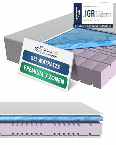 AM Qualitätsmatratzen Premium 7 Zonen Gelmatratze 90x200 H2 - Made in Germany - Oeko TEX Memory Foam Matratze 90x200-23 cm Hoch - Kaltschaummatratze 90x200 H2 mit 4cm Gelauflage AM Qualitätsmatratzen Premium 7 Zonen Gelmatratze 90x200 H2 - Made in Germany - Oeko TEX Memory Foam Matratze 90x200-23 cm Hoch - Kaltschaummatratze 90x200 H2 mit 4cm Gelauflage von AM Qualitätsmatratzen