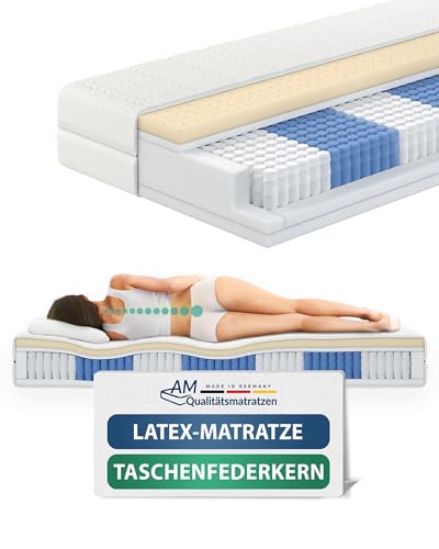 AM Qualitätsmatratzen - Premium Latex-Matratze 90x200cm H2-1000 Federn - Taschenfederkernmatratze - Matratze mit integrierter 4cm Latex-Auflage - 24cm Höhe - Made in Germany von AM Qualitätsmatratzen
