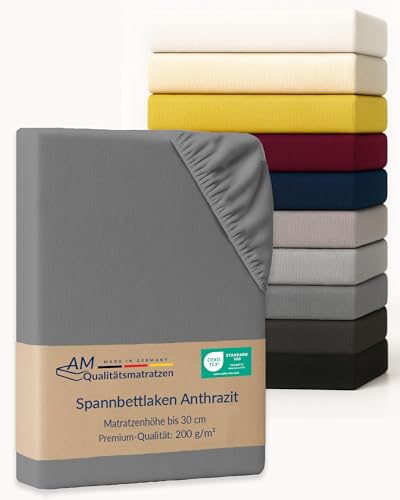 AM Qualitätsmatratzen Premium Spannbettlaken 280x200 Familienbett in Anthrazit - Made in Germany - Oeko TEX zertifiziertes Spannbettlaken für Familienbett Baumwolle (200gsm) - 30 cm hoch - Jersey von AM Qualitätsmatratzen