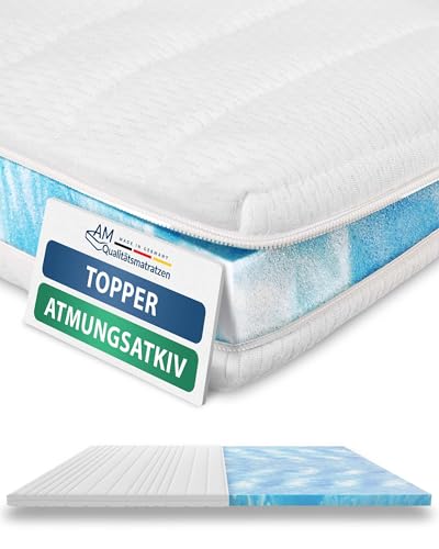 Atmungsaktiver, feuchtigkeitsregulierender Topper 200x210cm - Weiche & anpassungsfähige Matratzenauflage - Waschbarer Bezug mit 4-seitigem Reißverschluss - Made in Germany - Matratzentopper 200 x 210 von AM Qualitätsmatratzen