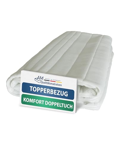 Hochwertiger Komfort Topperbezug 150x190cm 4-6cm Kernhöhe - Doppeltuch mit Klimafaser versteppt - Allergiker geeignet - 60 Grad waschbar - 4-seitiger Reißverschluss - Bezug für Topper von AM Qualitätsmatratzen