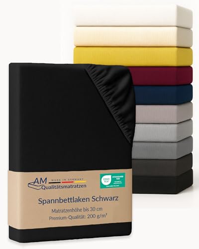 AM Qualitätsmatratzen Premium Spannbettlaken 110x200cm Baumwolle (200gsm) in Schwarz - Made in Germany - Oeko TEX zertifiziertes Bettlaken 110x200 Baumwolle - Jersey Spannbetttuch - Fitted Sheets AM Qualitätsmatratzen Premium Spannbettlaken 110x200cm Baumwolle (200gsm) in Schwarz - Made in Germany - Oeko TEX zertifiziertes Bettlaken 110x200 Baumwolle - Jersey Spannbetttuch - Fitted Sheets von AM Qualitätsmatratzen