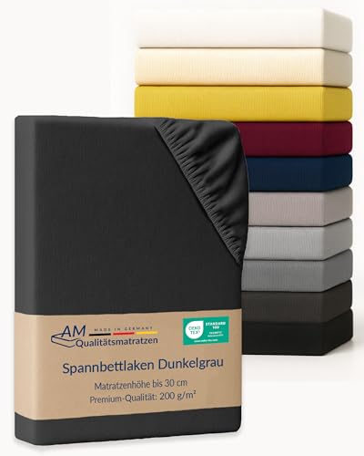 AM Qualitätsmatratzen Premium Spannbettlaken 180x210cm Baumwolle (200gsm) in Dunkelgrau - Made in Germany - Oeko TEX zertifiziertes Bettlaken 180x210 Baumwolle - Jersey Spannbetttuch - Fitted Sheets AM Qualitätsmatratzen Premium Spannbettlaken 180x210cm Baumwolle (200gsm) in Dunkelgrau - Made in Germany - Oeko TEX zertifiziertes Bettlaken 180x210 Baumwolle - Jersey Spannbetttuch - Fitted Sheets von AM Qualitätsmatratzen